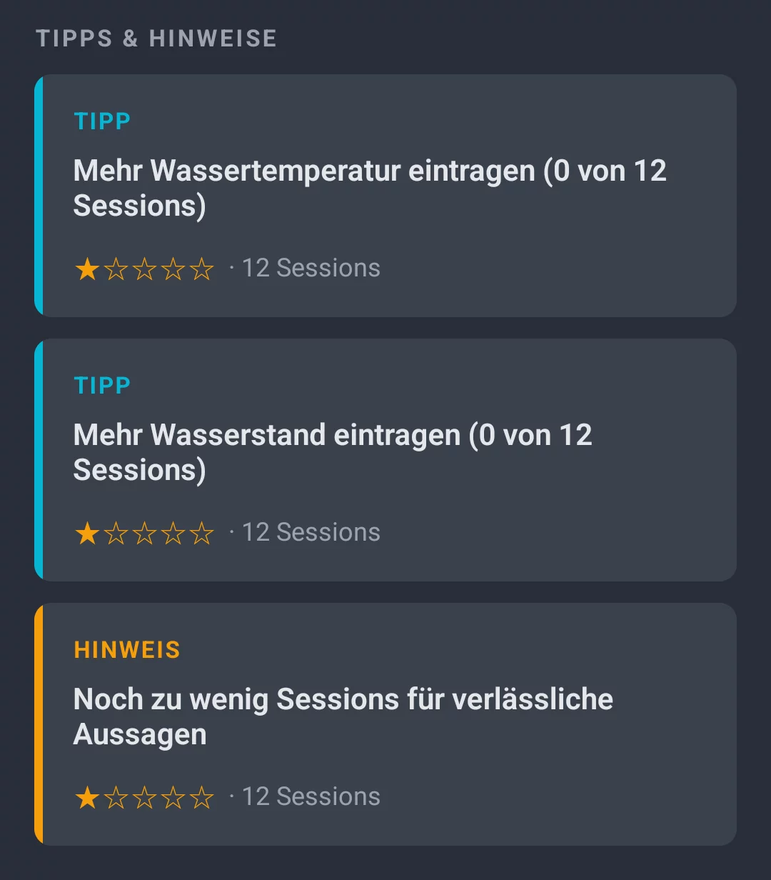 Abschnitt 'Tipps & Hinweise' im Erfolgsprofil von AngelStratege