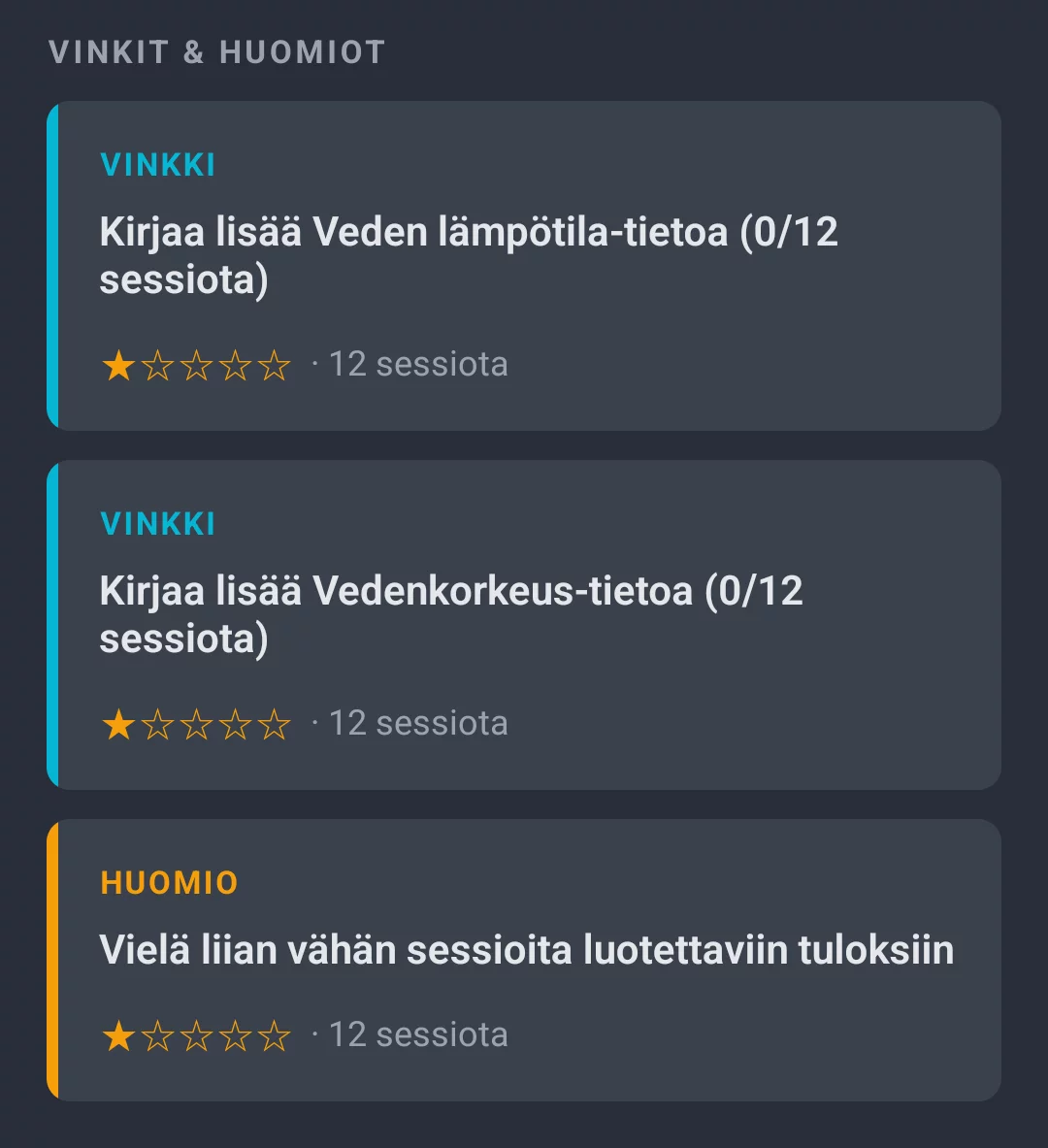 'Vinkit & huomiot' -osio AngelStrategen menestysprofiilissa