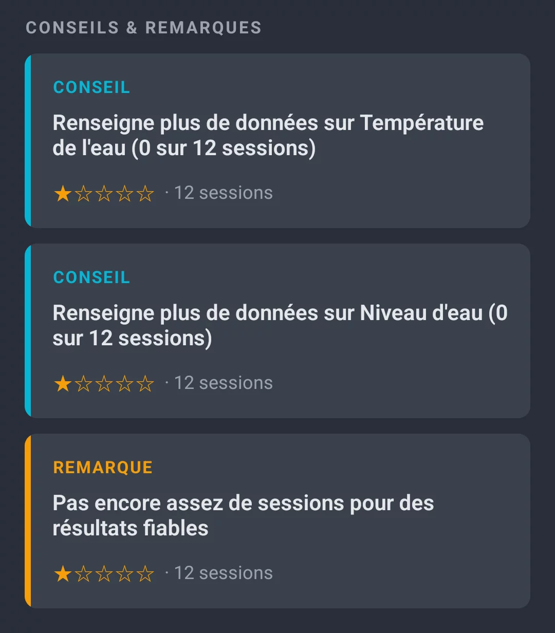 Section « Conseils & remarques » dans le profil de réussite d'AngelStratege