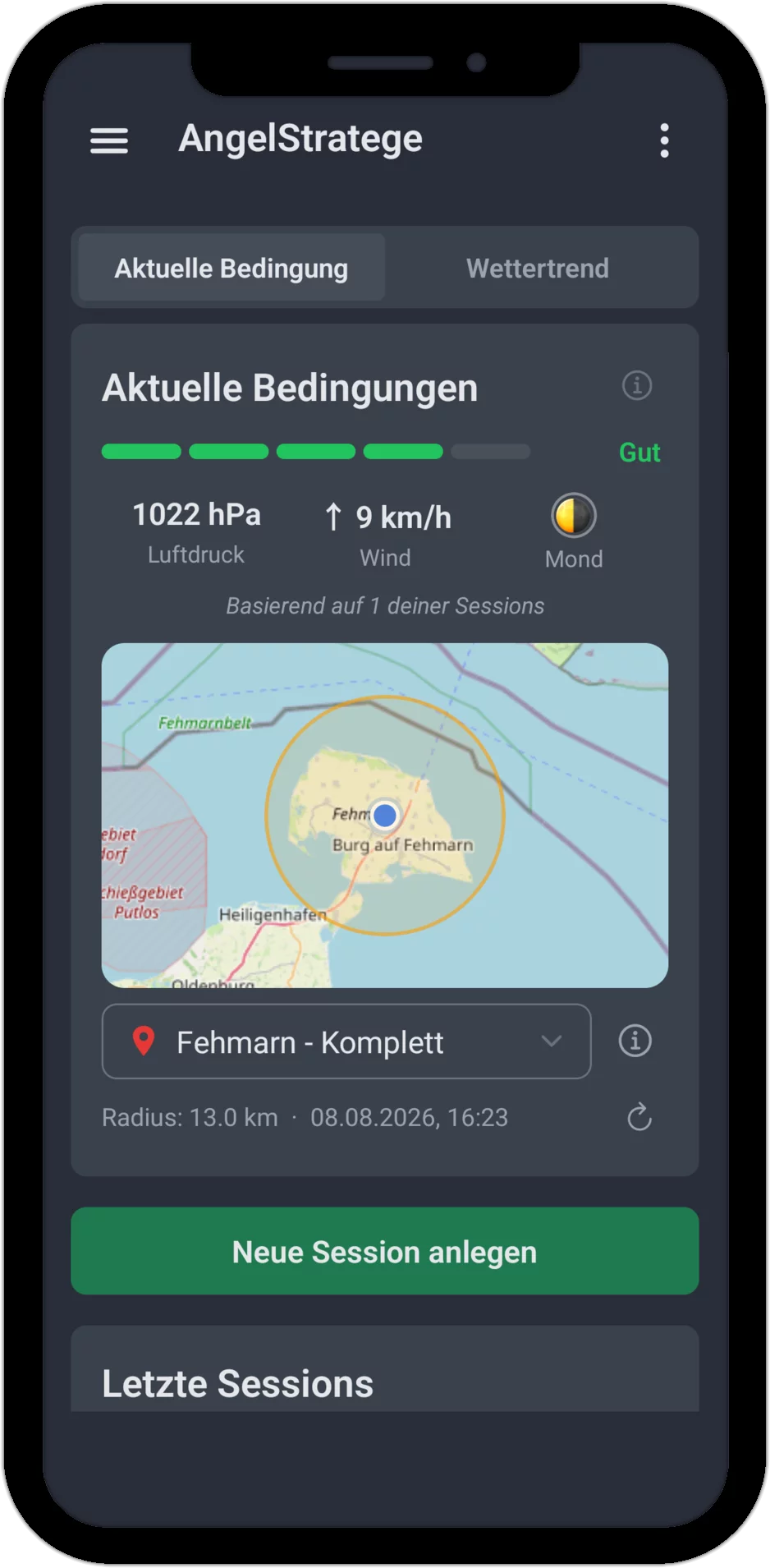 Screenshot: Aktuelle Bedingungen in AngelStratege