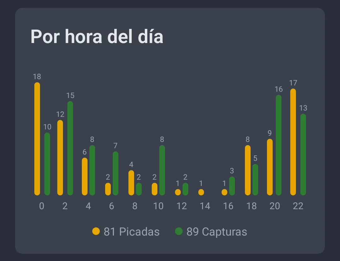 Captura de pantalla: actividades por hora a lo largo de todo el día
