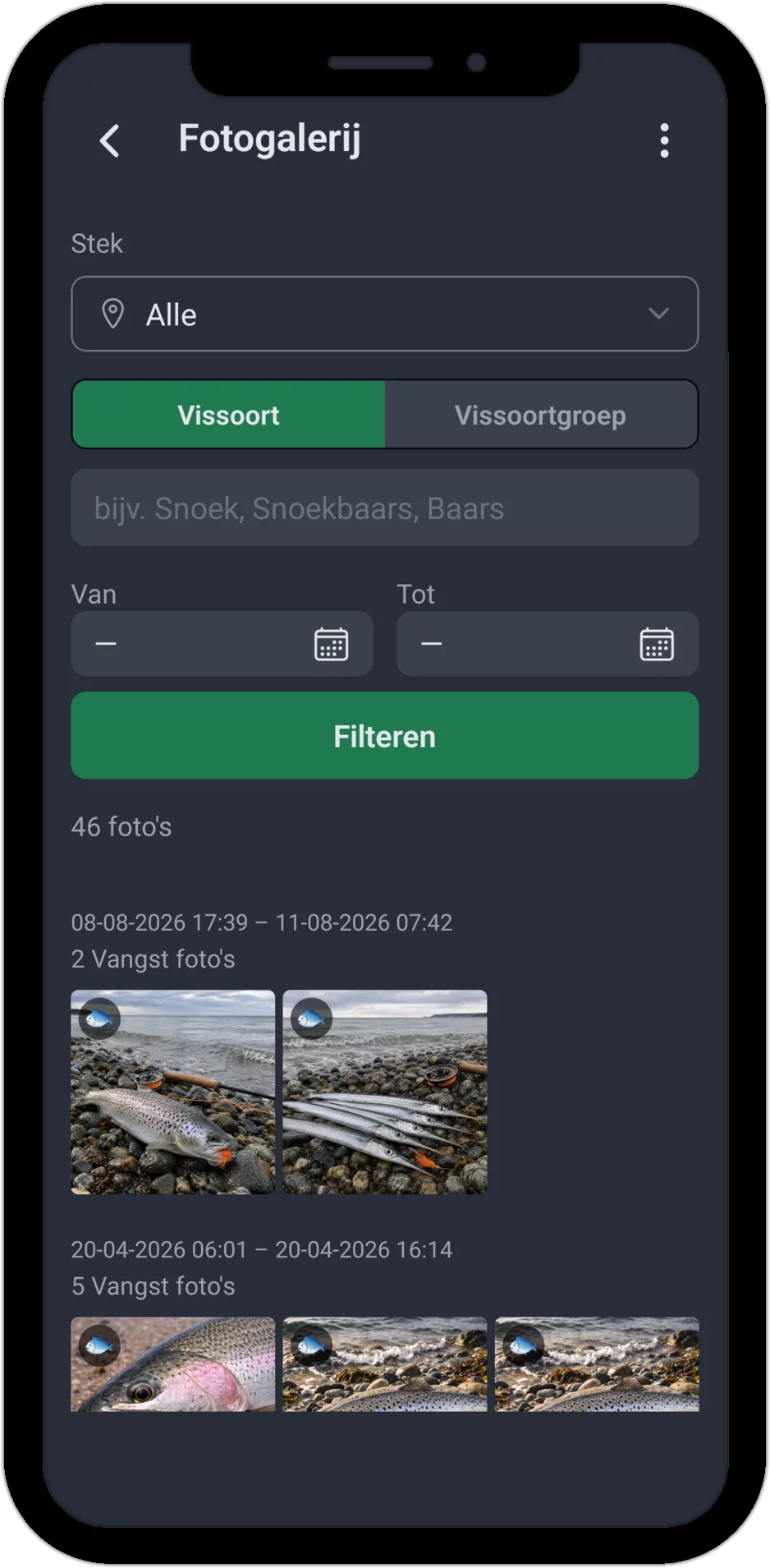 Screenshot: fotogalerij met filteropties