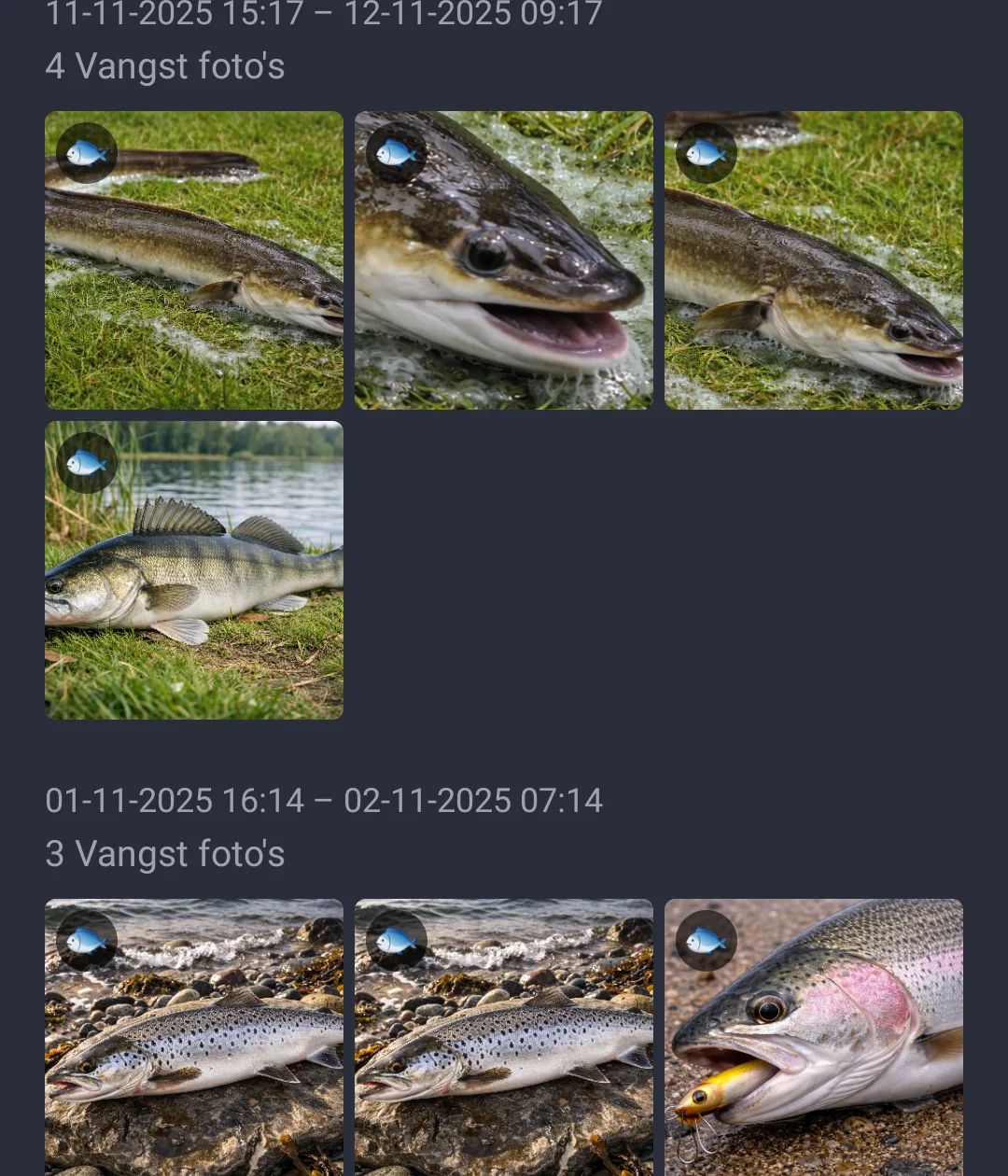 Screenshot: fotogalerij gegroepeerd per vissessie