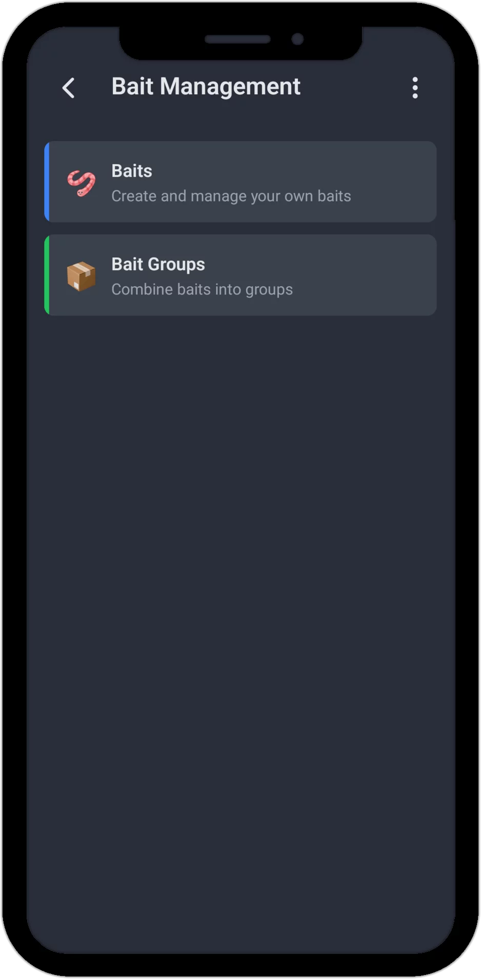 Screenshot: Bait Management with the Baits and Bait Groups areas