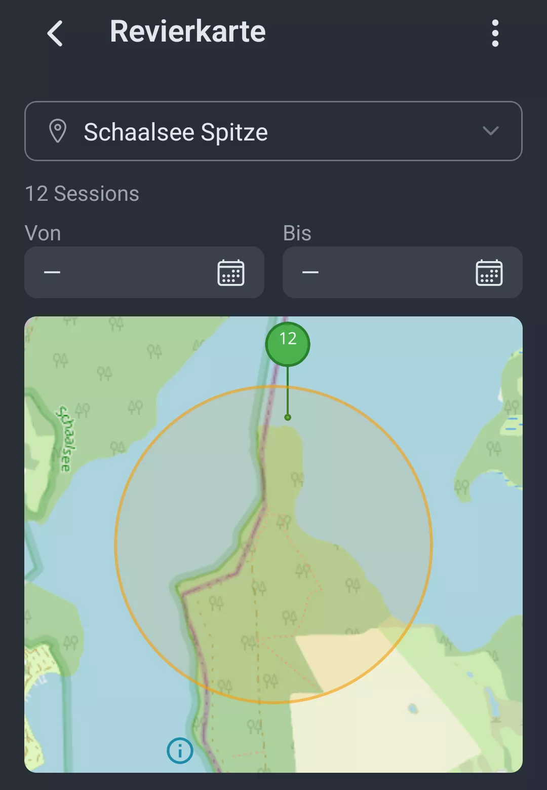 Screenshot: Revierkarte mit Session-Markern