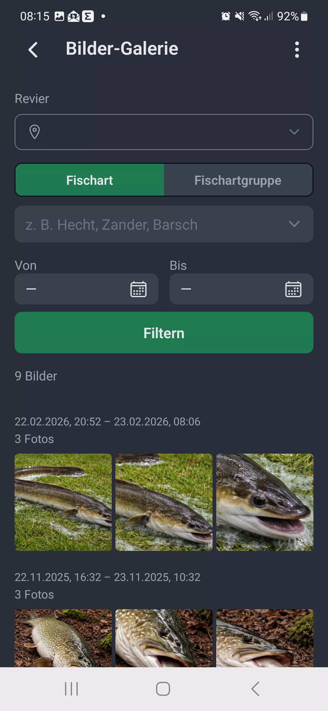 Screenshot: Bildergalerie mit Filteroptionen