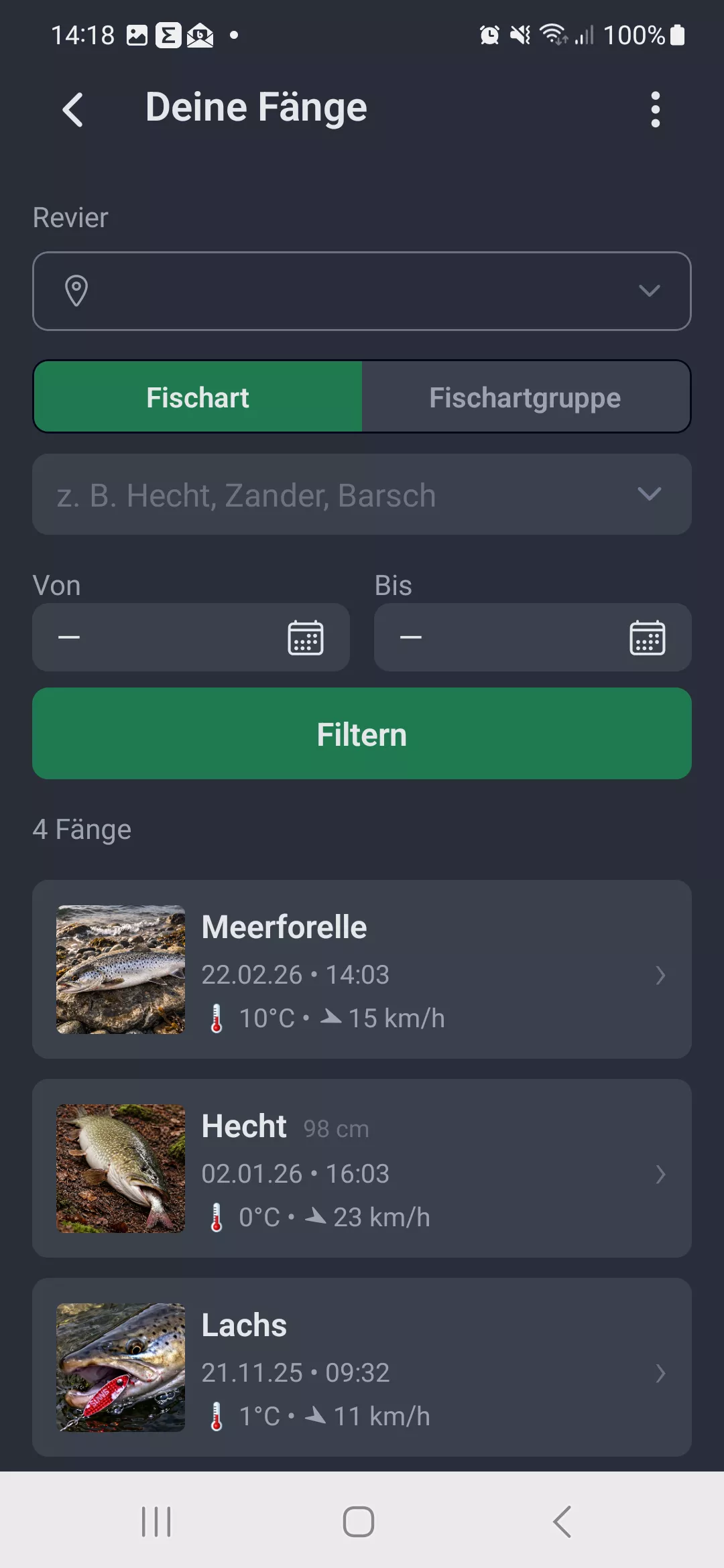 Screenshot: Fangliste