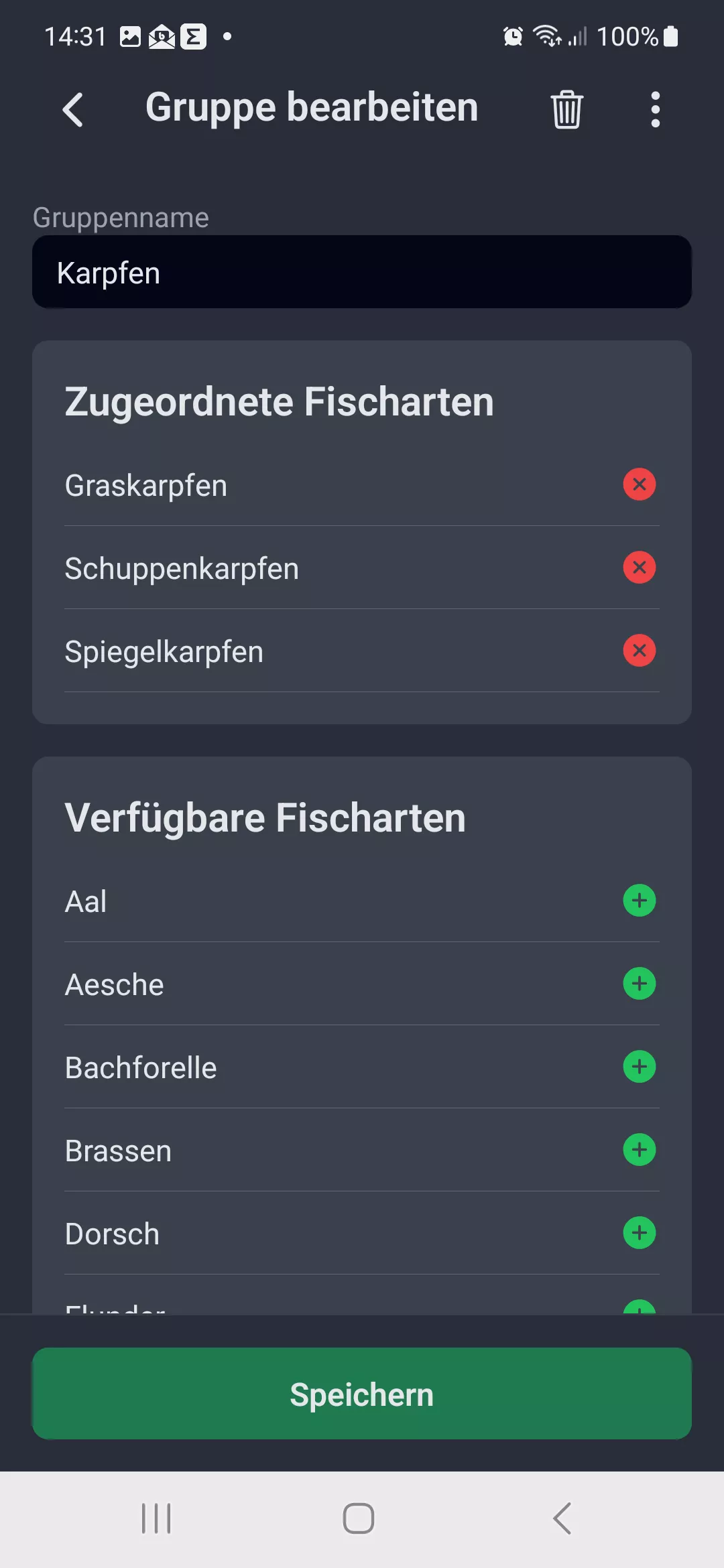 Screenshot: Fischartgruppe bearbeiten