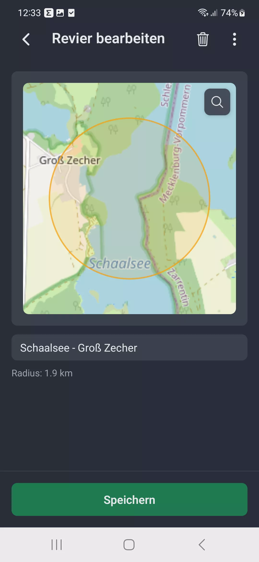 Screenshot: Revier anlegen
