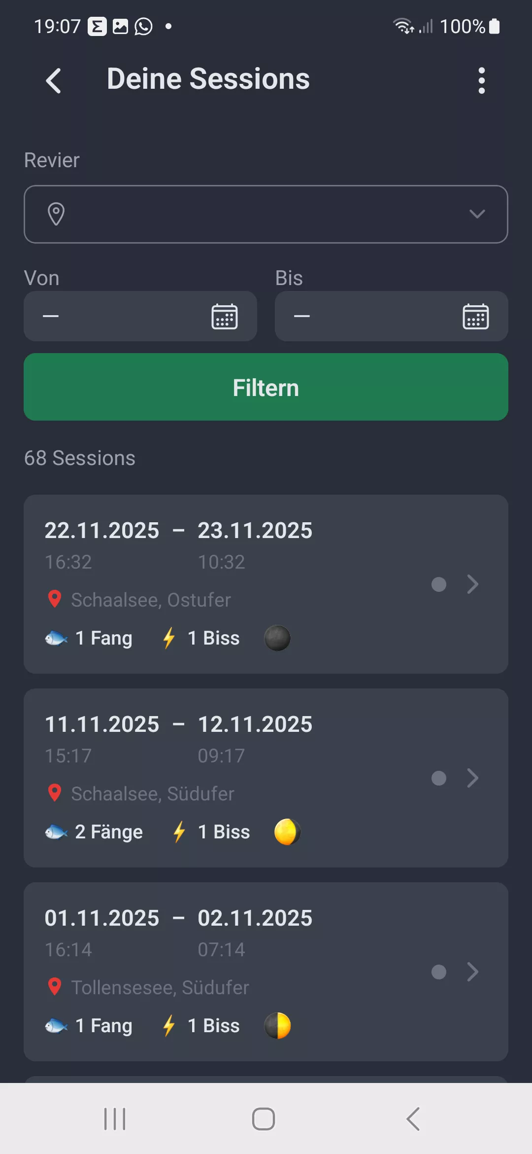 Screenshot: Sessionliste
