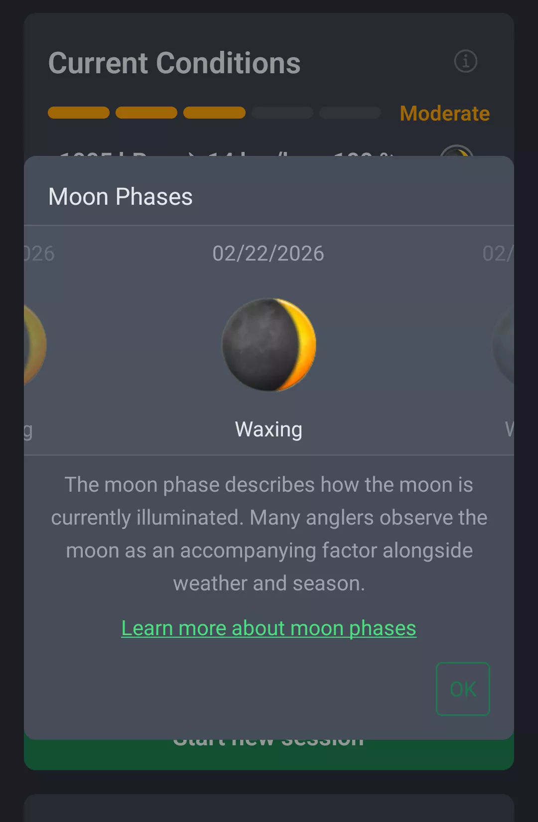 Screenshot: Moon phase dialog in AngelStratege