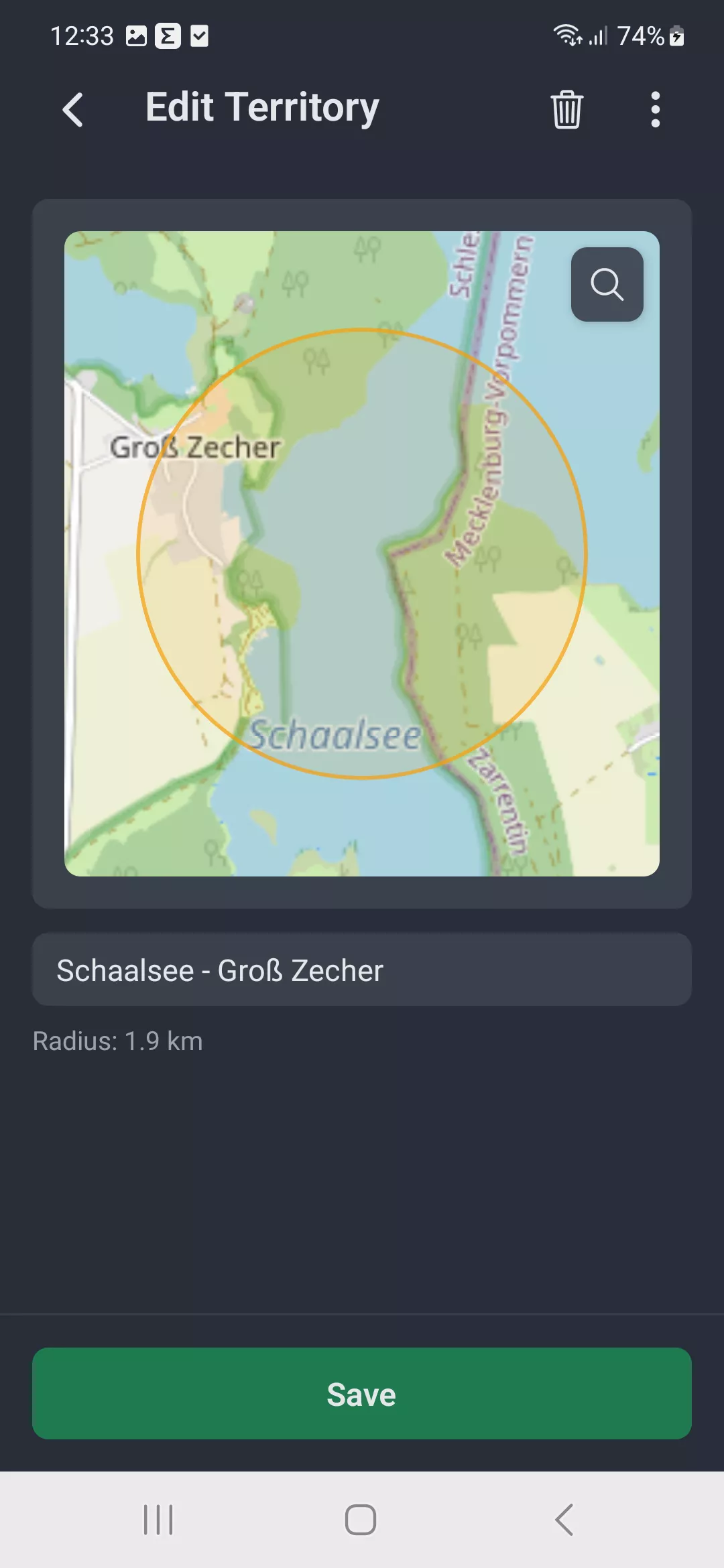 Screenshot: Create a territory