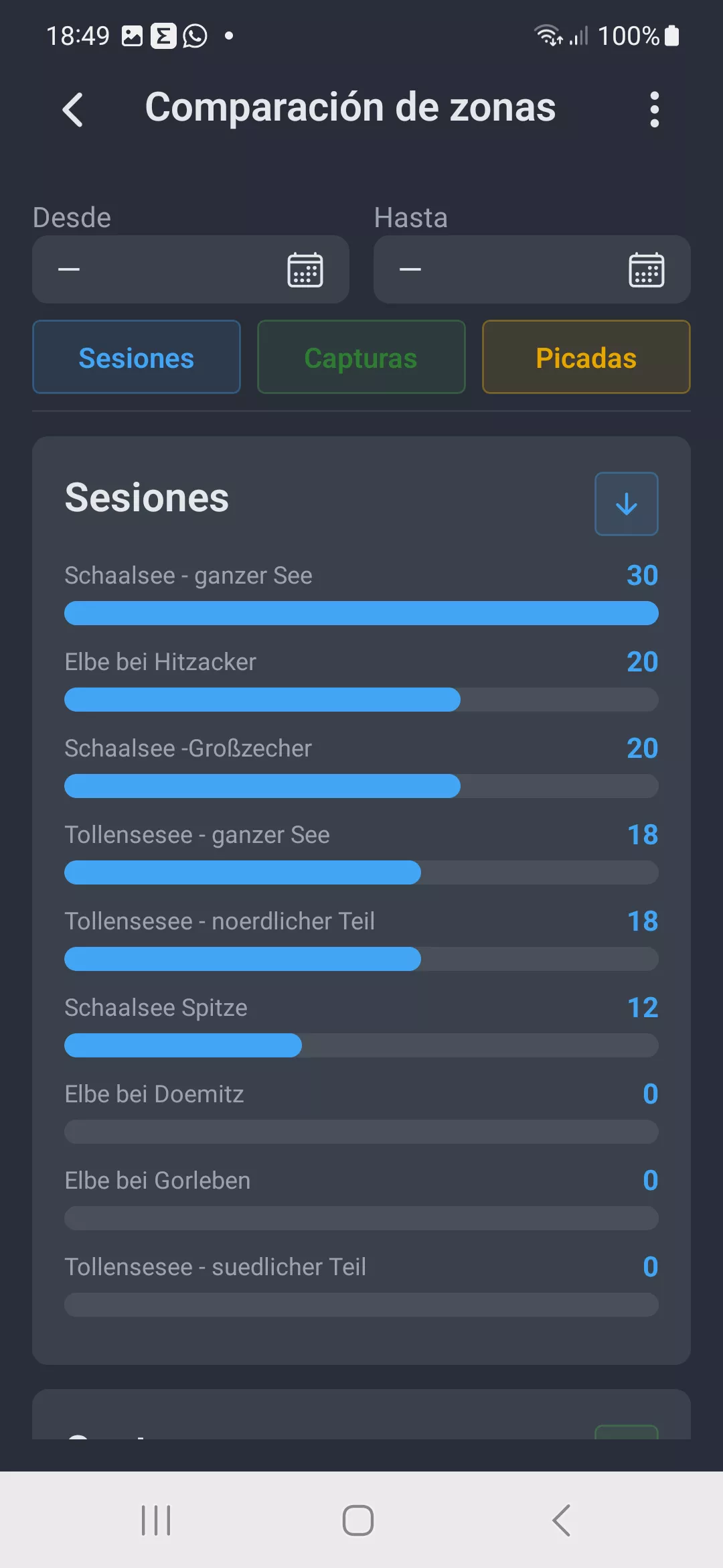 Captura de pantalla: Comparación de zonas