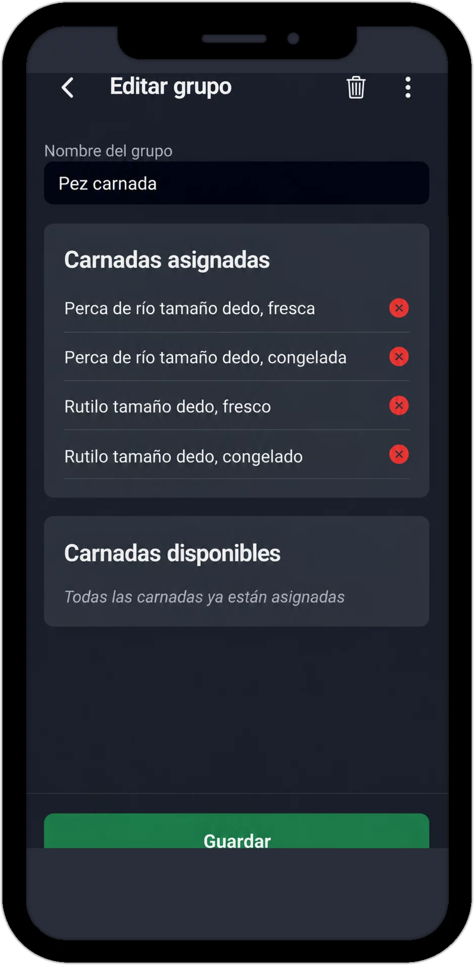 Captura: Editar grupo de cebos