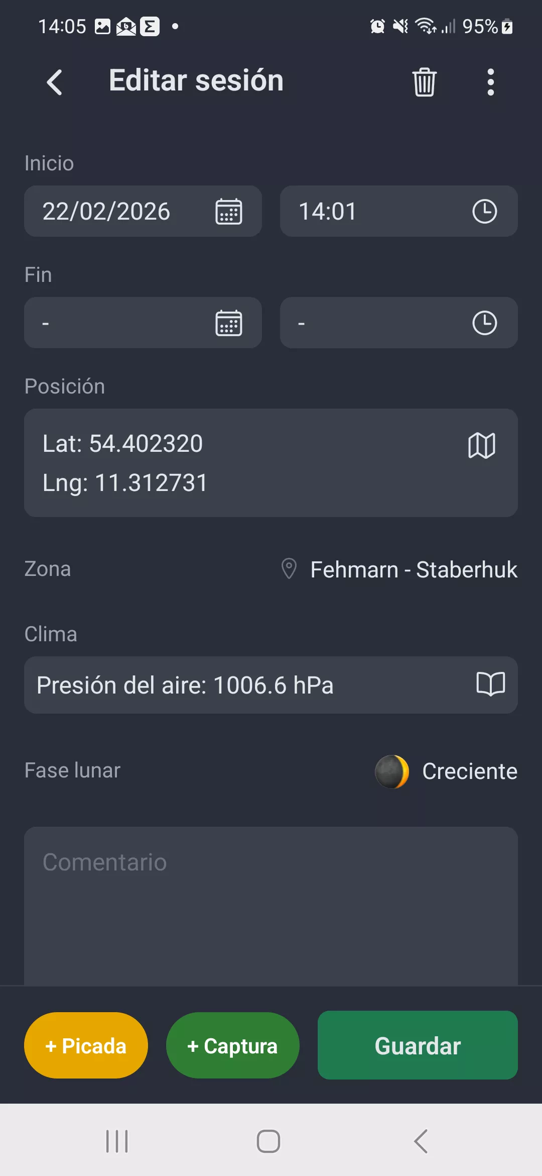 Captura de pantalla: Registro de sesion