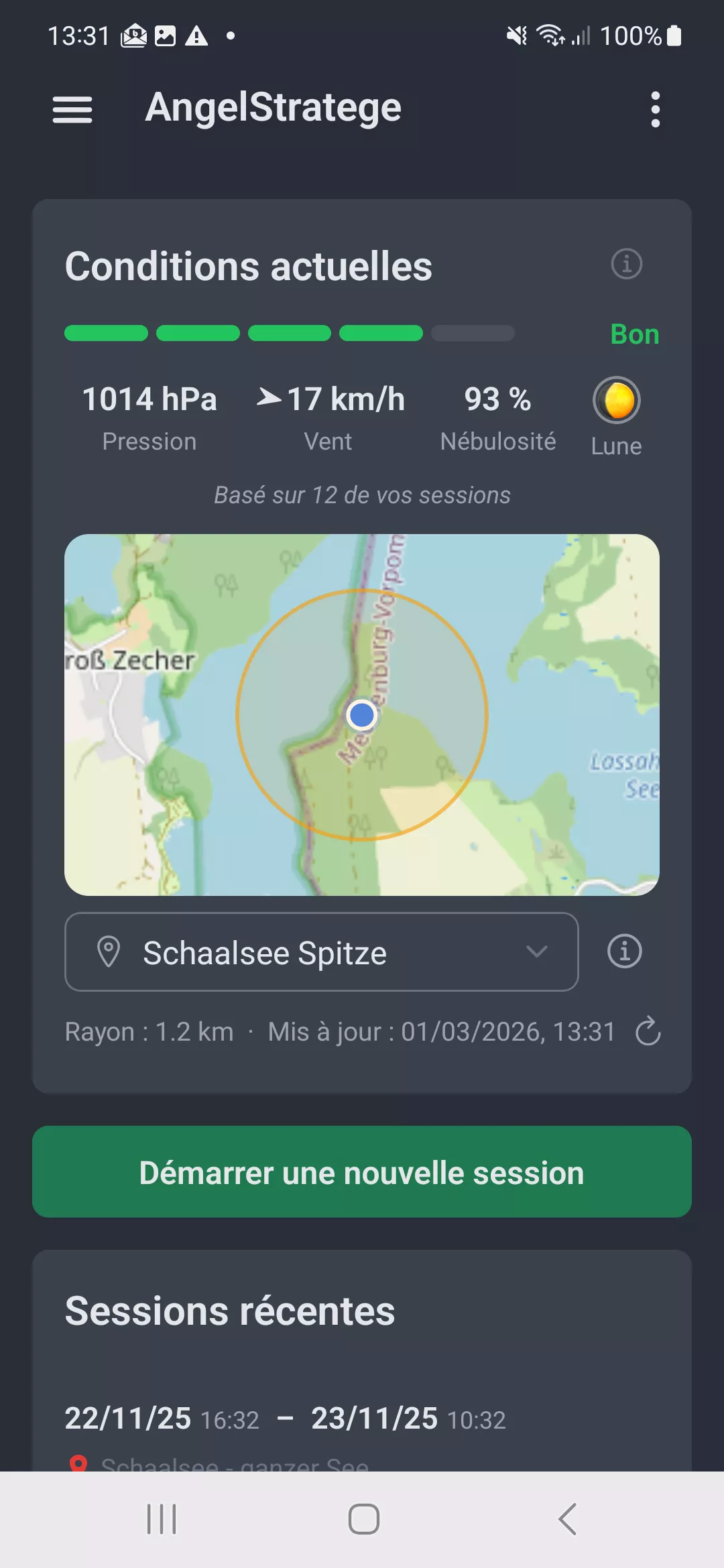 Capture d'ecran : Conditions actuelles dans AngelStratege