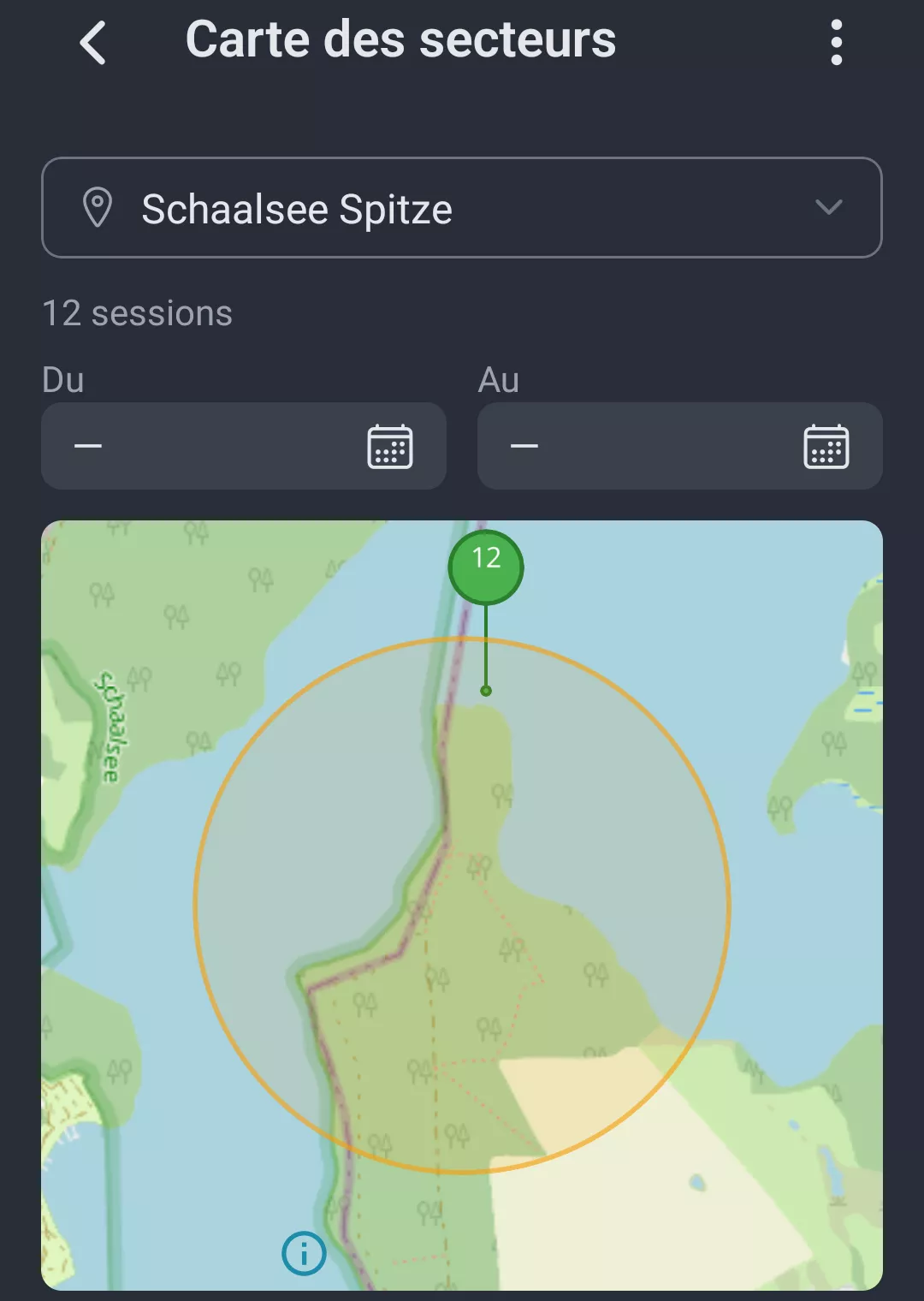 Capture d'ecran : Carte du territoire avec marqueurs de sessions