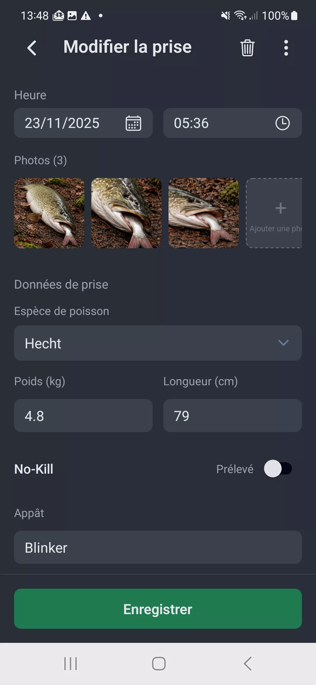 Capture d'ecran : Enregistrement d'une prise
