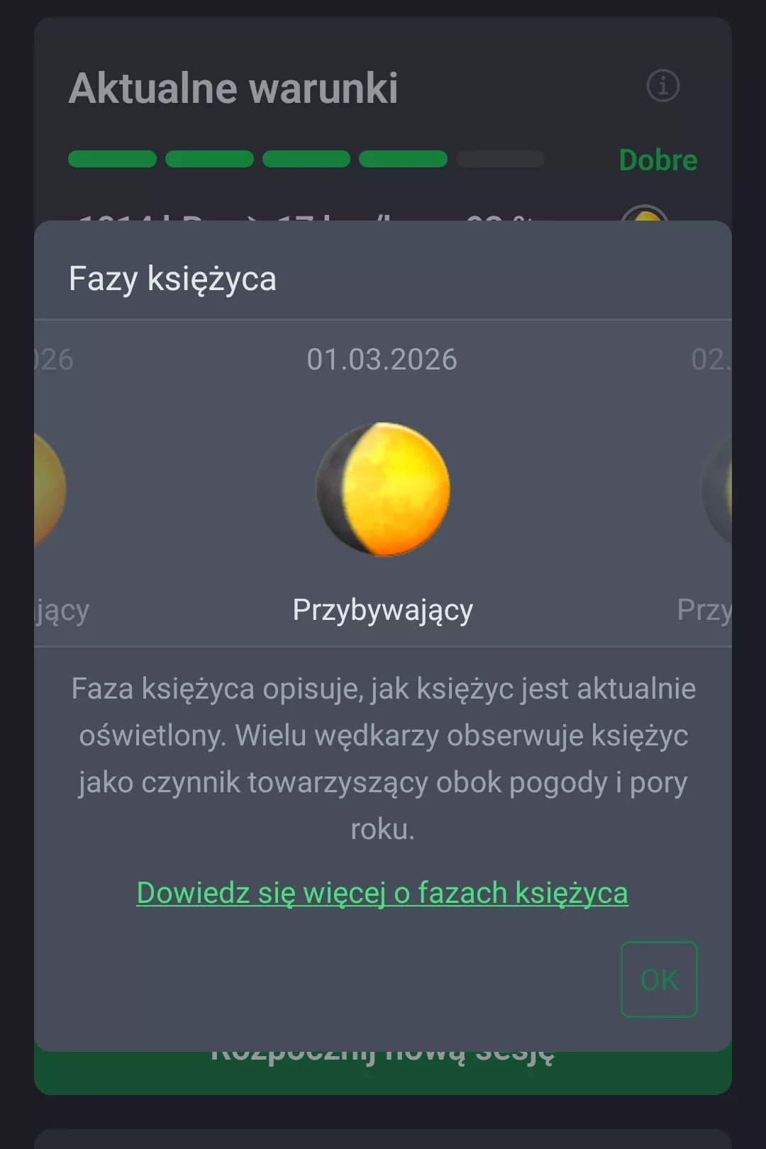 Zrzut ekranu: Okno dialogowe fazy ksiezyca w AngelStratege