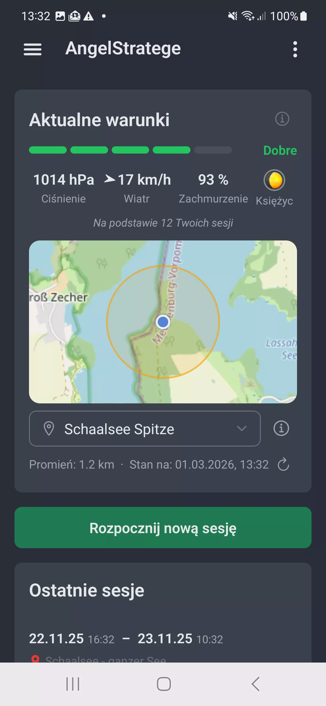 Zrzut ekranu: Aktualne warunki w AngelStratege