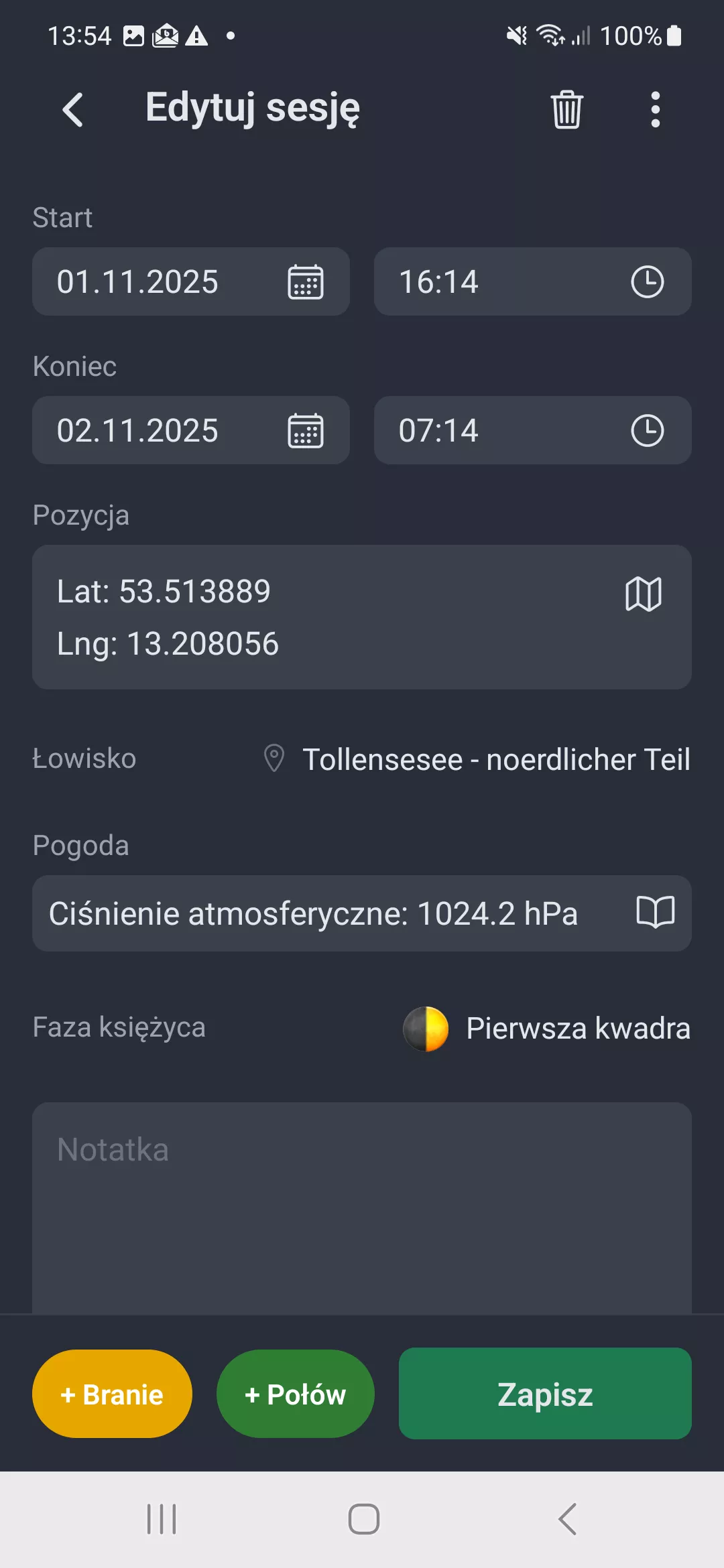 Zrzut ekranu: Zapisywanie sesji
