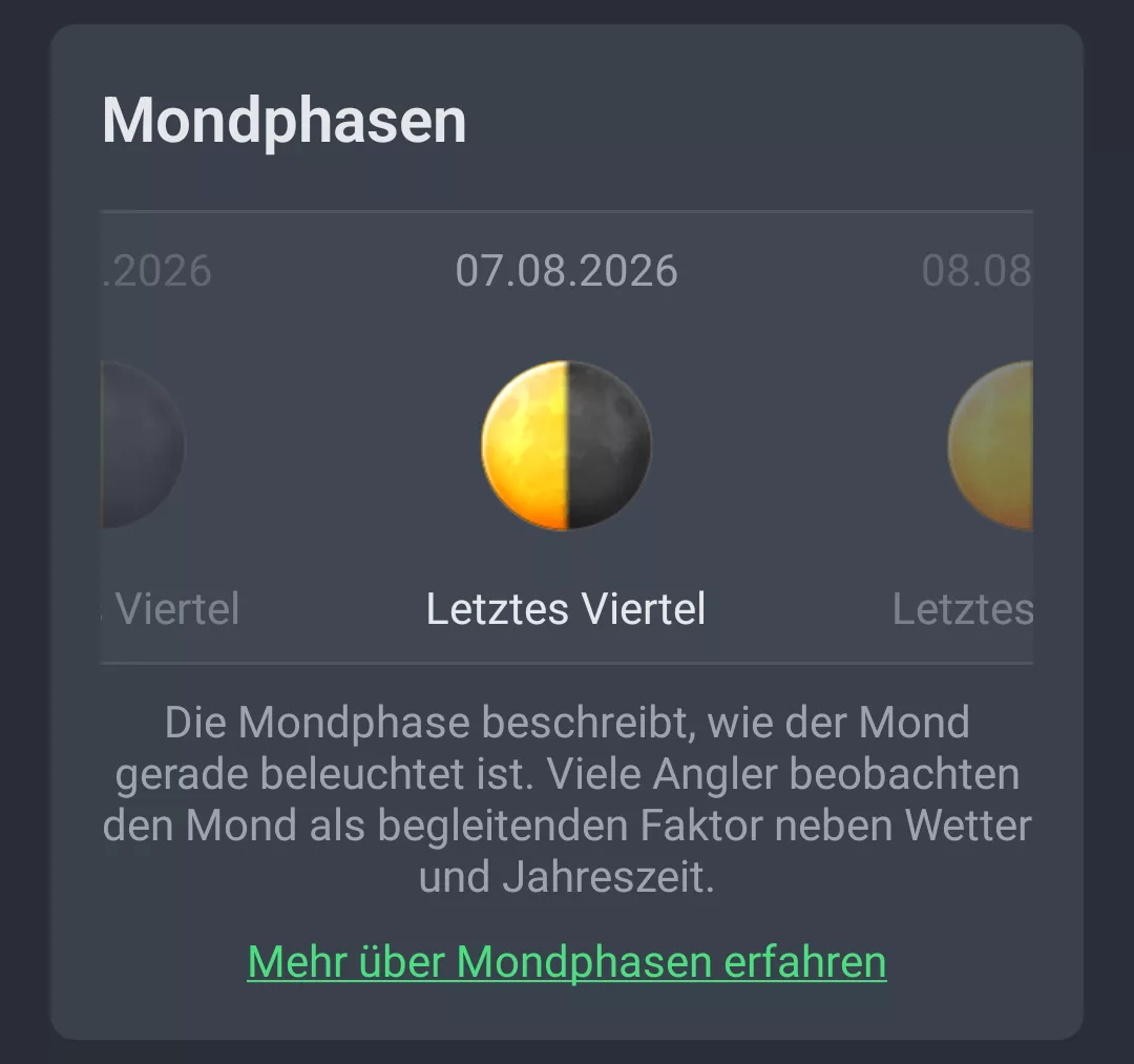Mondphasen-Anzeige im Wettertrend-Tab von AngelStratege mit Datum und Phasenname