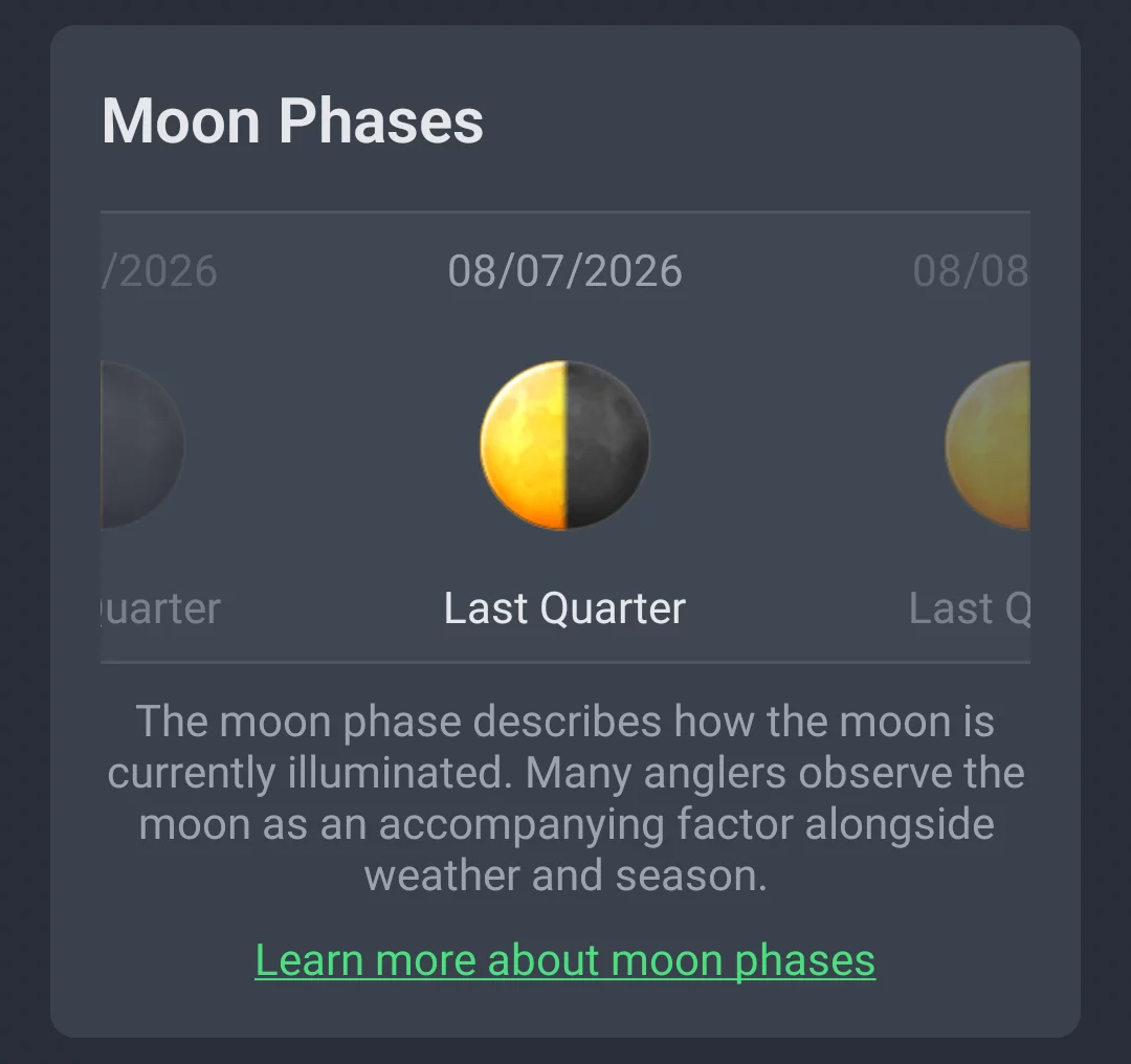 Moon phase display in AngelStratege's Weather Trend tab with date and phase name