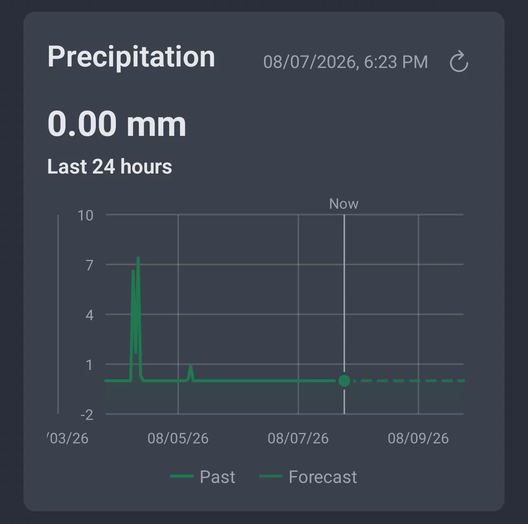 Precipitation over the last 24 hours in AngelStratege's Weather Trend tab